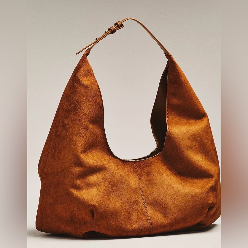 Anthropologie Brown Faux Suede Large Hobo Bag